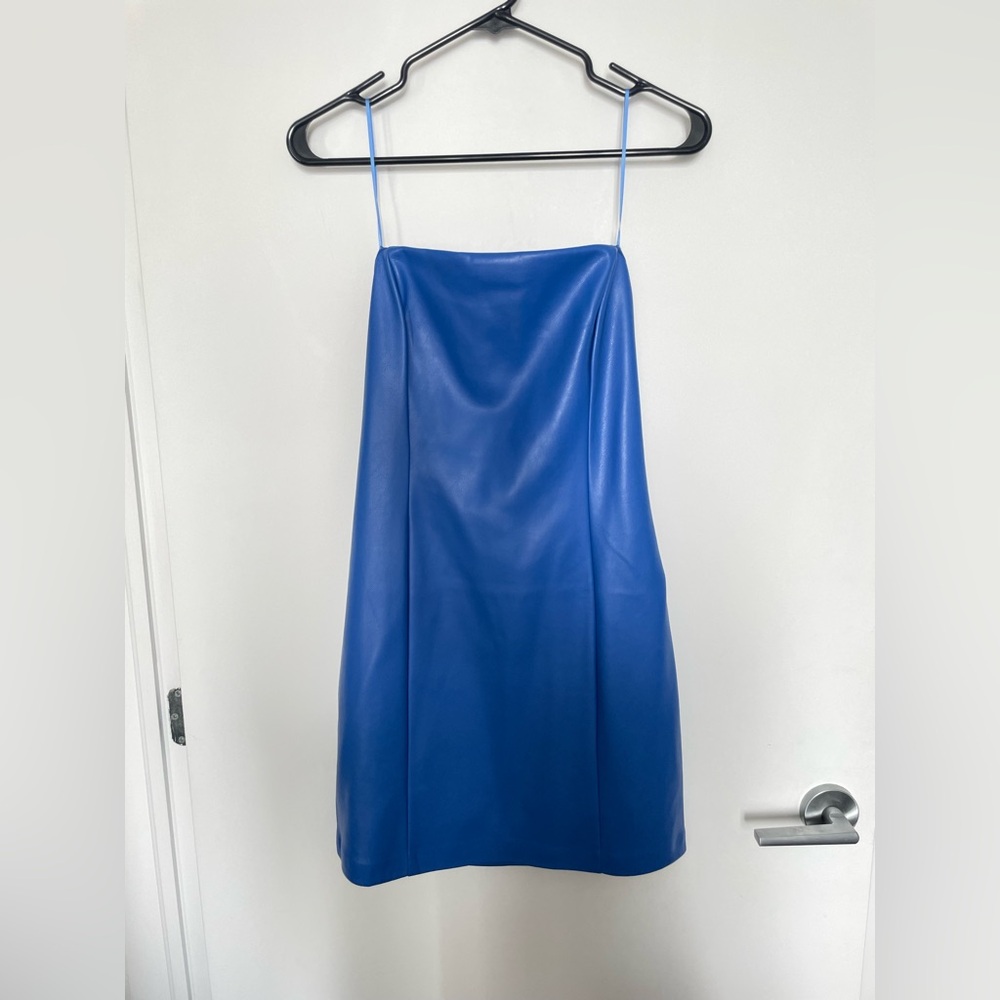 Blue Faux Leather Mini Dress
